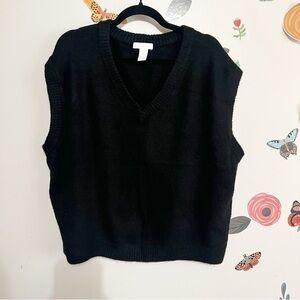 H&M Oversized Black V-Neck Sweater Vest M